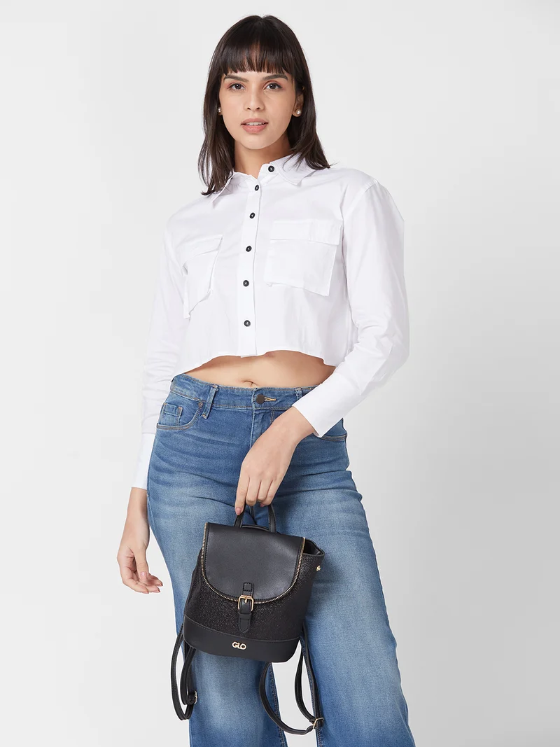 globus  Globus Women Black Textured Backpack  | Best Price UAE